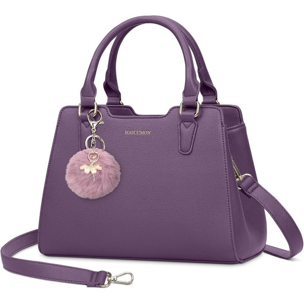 Women Purple PU leather Top-Handle Waterproof Anti Theft Leather Purse Handbag